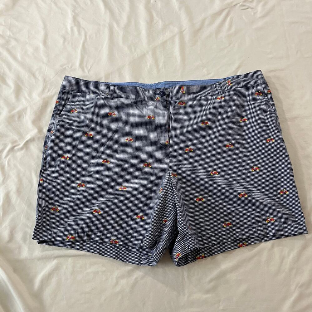Talbots Plus Size Blue Gingham Print Scooter Embroidered Chino Short Wmns 24W